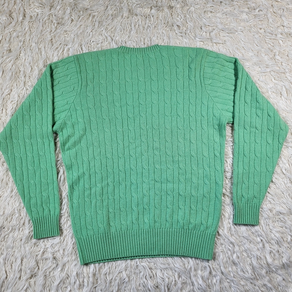 Peter Millar 100% Cashmere Green Cable Knit Sweater Size Large - Picture 9 of 14